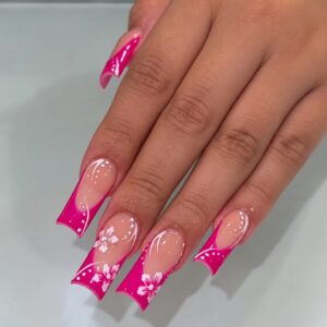 Pink Floral French Press-On Nails