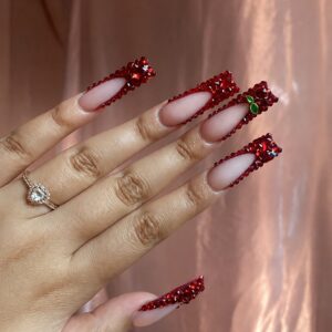 Red Crystal French Press-On Nails