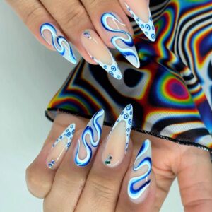 Bow blue Crystal Luxe Press-On Nails
