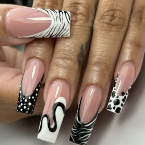 🖤 Monochrome Safari Press-On Nails