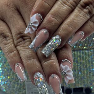 Silver Glam 3D Bow Nails Press-On Nails