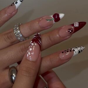 Burgundy Plaid Star Press-On Nails