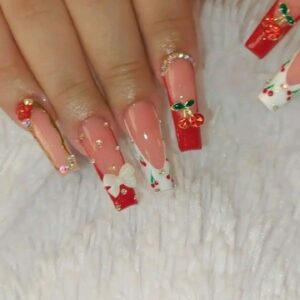 Christmas Cherry Glam” Press-On Nails