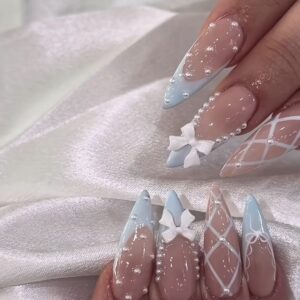 Blue Coquette Bling Press-On Nails
