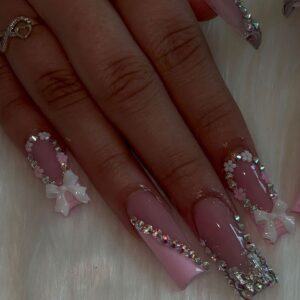 Blush Bow Glam Press-On Nails