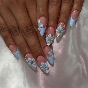 Baby Blue Floral Bling Press-On Nails