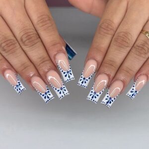 Blue Porcelain French Press-On Nails