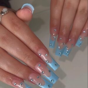 Baby Blue Crystal French 
Press-On Nails