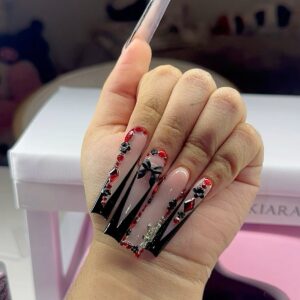 Black & Red Glam Bow Press-On Nails