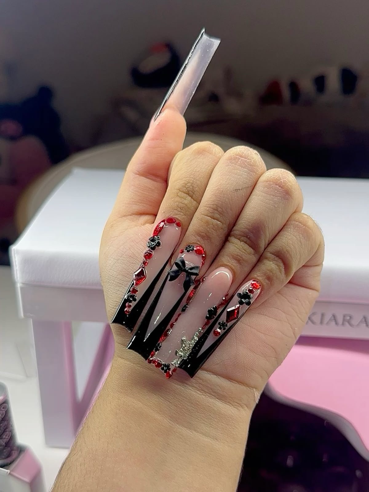 Black & Red Glam Bow Press-On Nails