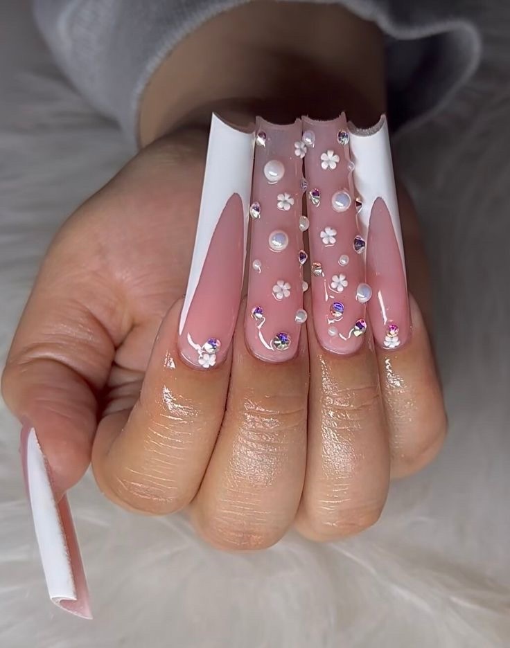 White Blossom Pearl Press-On Nails