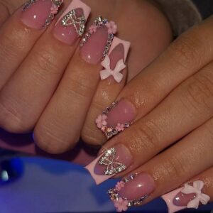 Pink Ribbon Glam Press-On Nails
