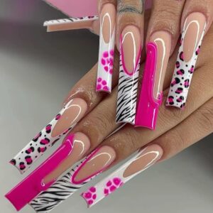 Hot Pink Zebra Mix Press-On Nails
