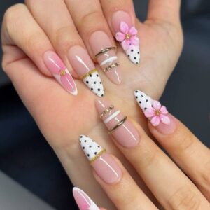 Polka Blossom Gold Press-On Nails