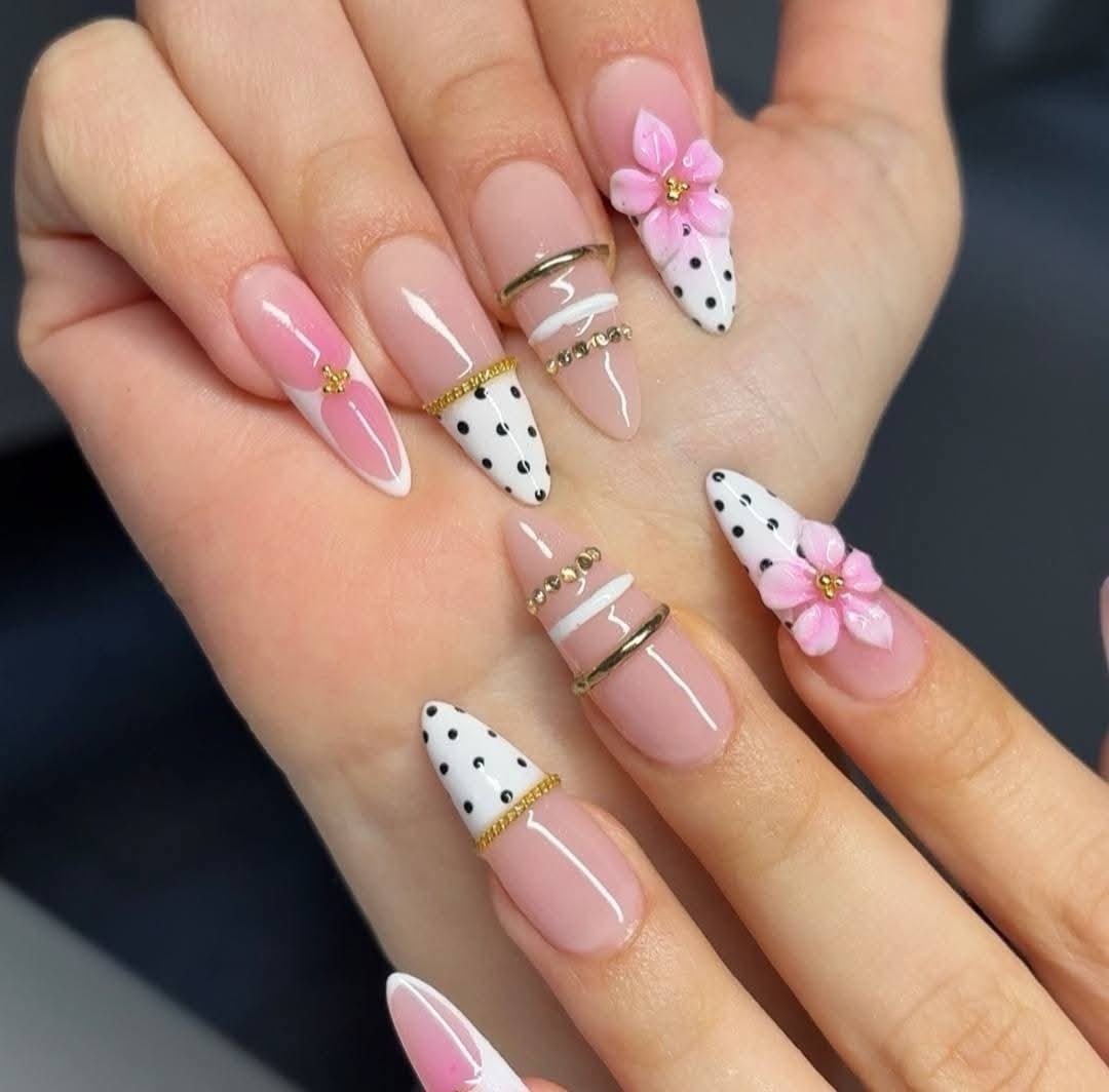 Polka Blossom Gold Press-On Nails