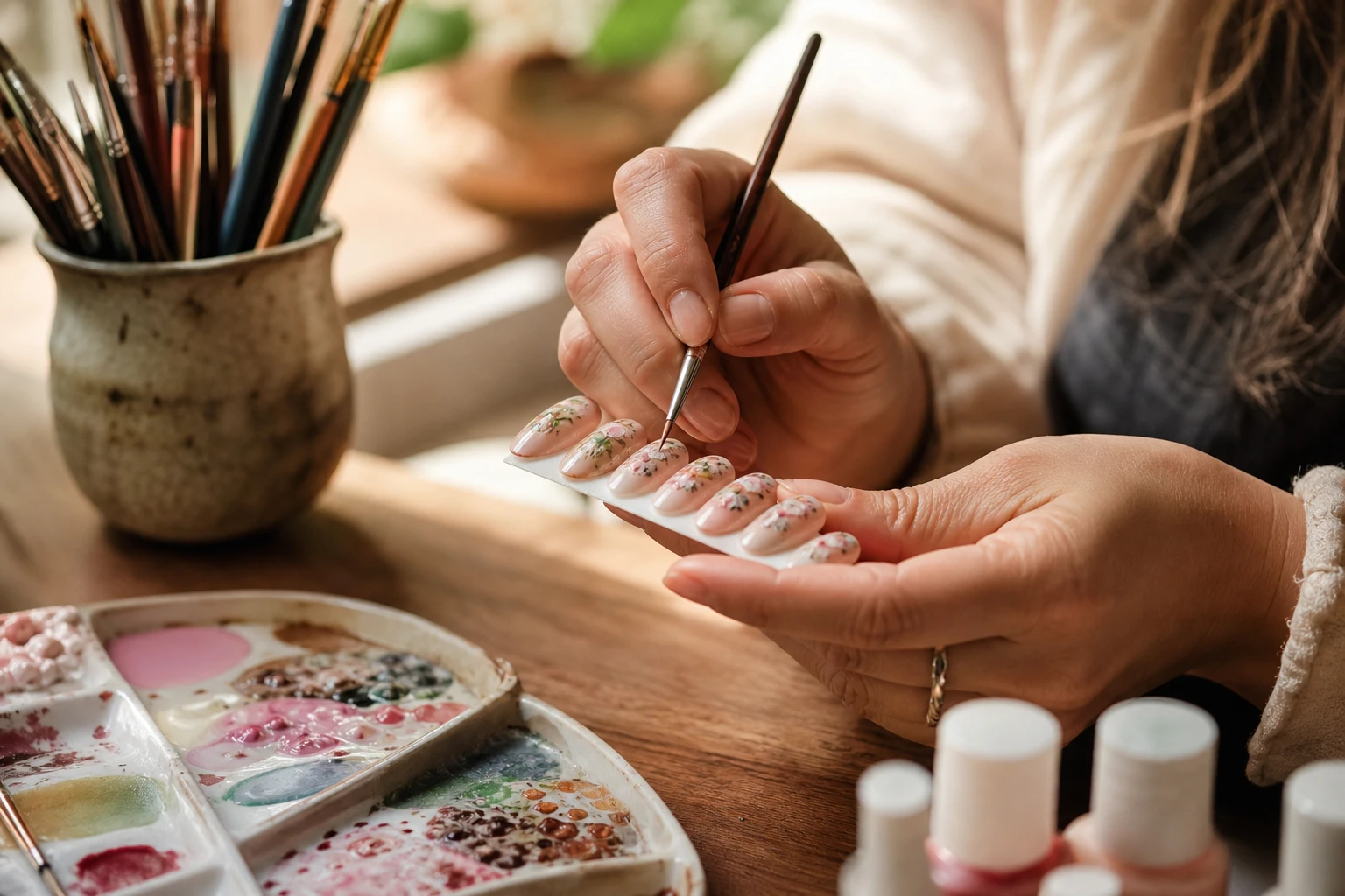 Artisan hand-painting handmade press-on nails